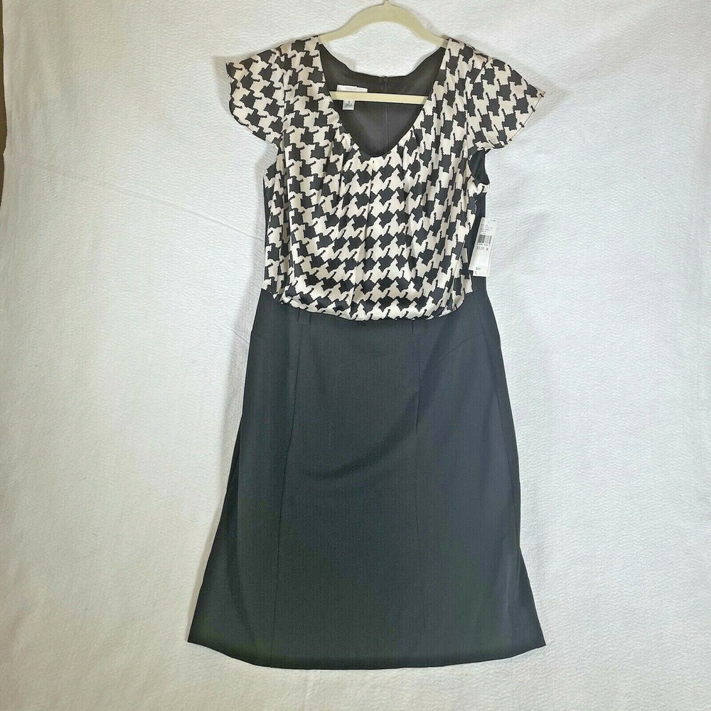 Alyx Black White Houndstooth Cap Sleeve Knee Length Pencil Dress Size 8 NWT